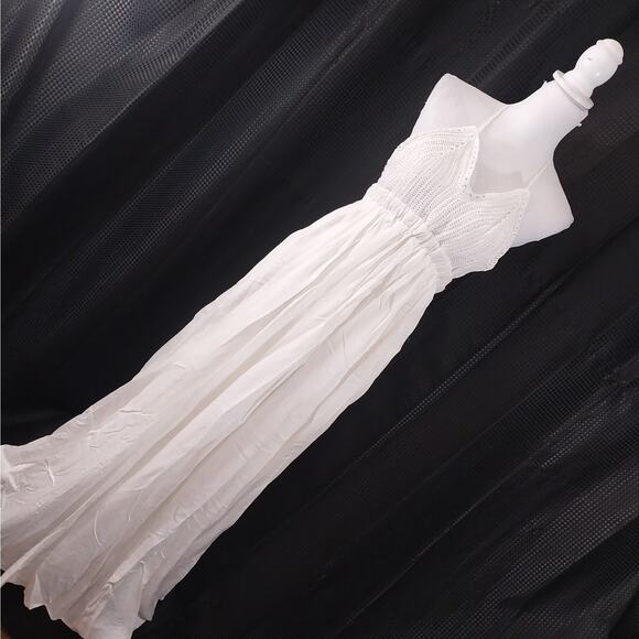 WINDSOR! STUNNING HOT BOHO CHIC CROCHET TOP, WHITE & CREAM MAXI DRESS! SZ S - Picture 11 of 11